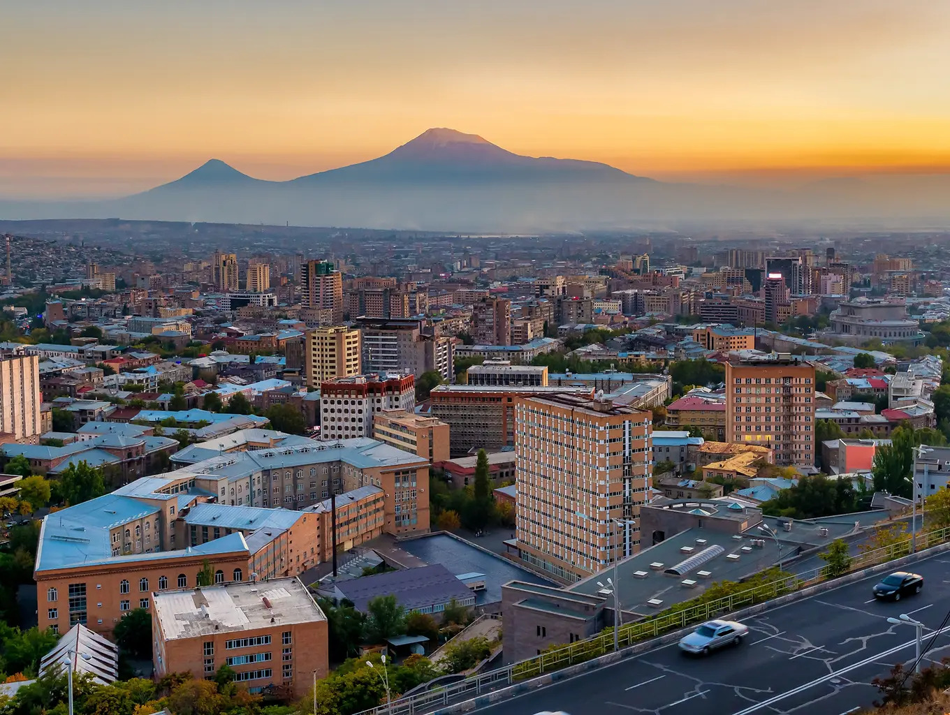 Panoramic view of Yerevan with Mount Ararat in the distance